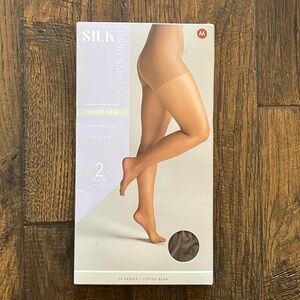 Silk Impressions Shimmer Sheer Pantyhose 20 Denier Sheer Size M 2-Pack - Coffee